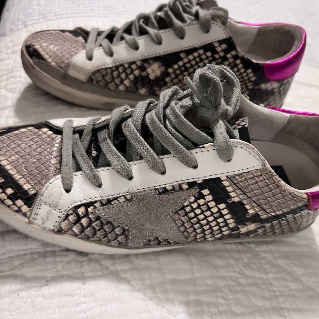 Golden Goose Low-Top Snake-Print Sneakers With Pink Heel